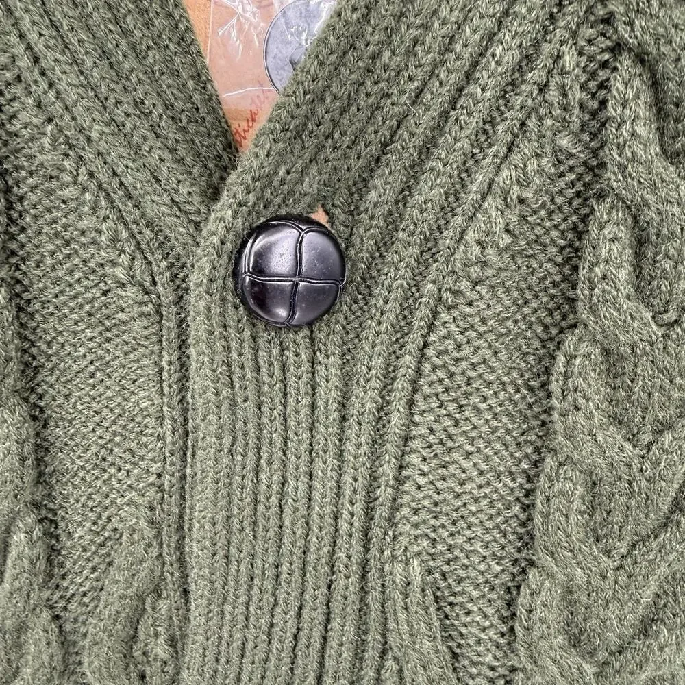 Paul Jones Green Sweater Vest Fisherman Mens Size L Cable Knit Cardigan Pockets